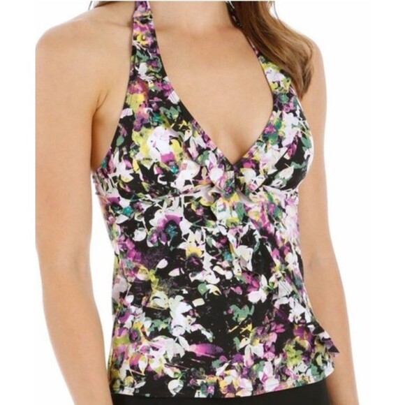 Love your Assets SARAH Blakely Halter Tie Tankini Swim Top Size Small Floral - Picture 2 of 13